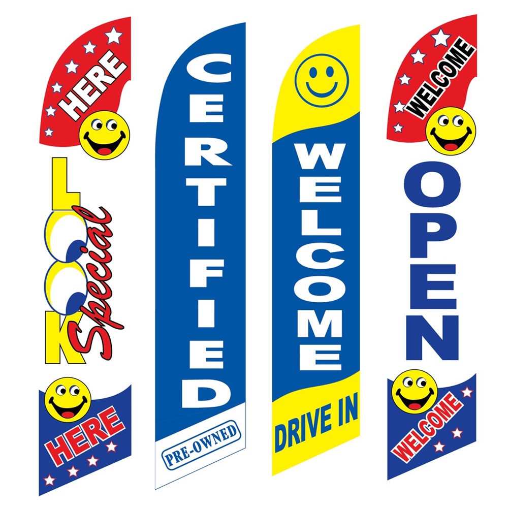 4 Swooper Flags Look Special Here Pre Owned Welcome Open | eBay